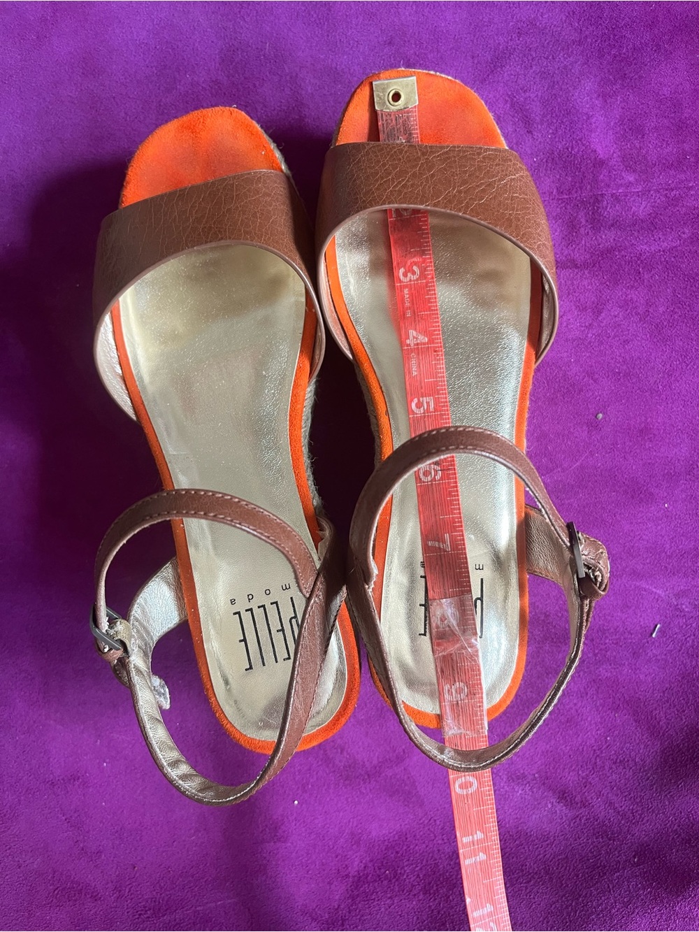 Pelle Moda Brown Leather Espadrilles Orange, Cream Tan Colors SZ 7